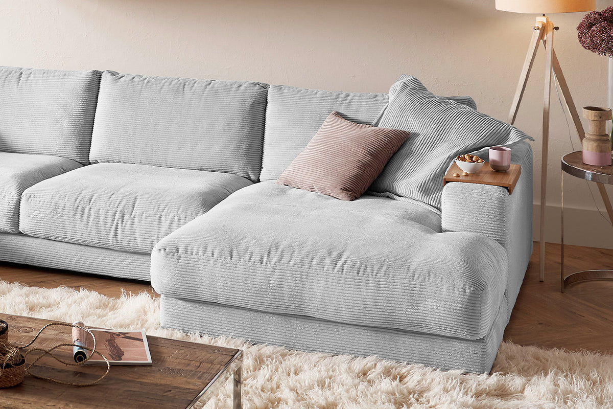 KAWOLA Sofa MADELINE Wohnlandschaft U-Form Cord hellgrau