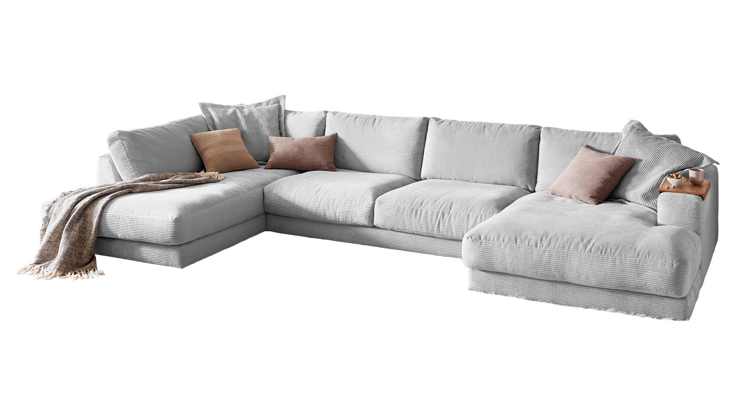 KAWOLA Sofa MADELINE Wohnlandschaft U-Form Cord hellgrau
