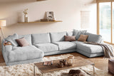KAWOLA Sofa MADELINE Wohnlandschaft U-Form Cord hellgrau