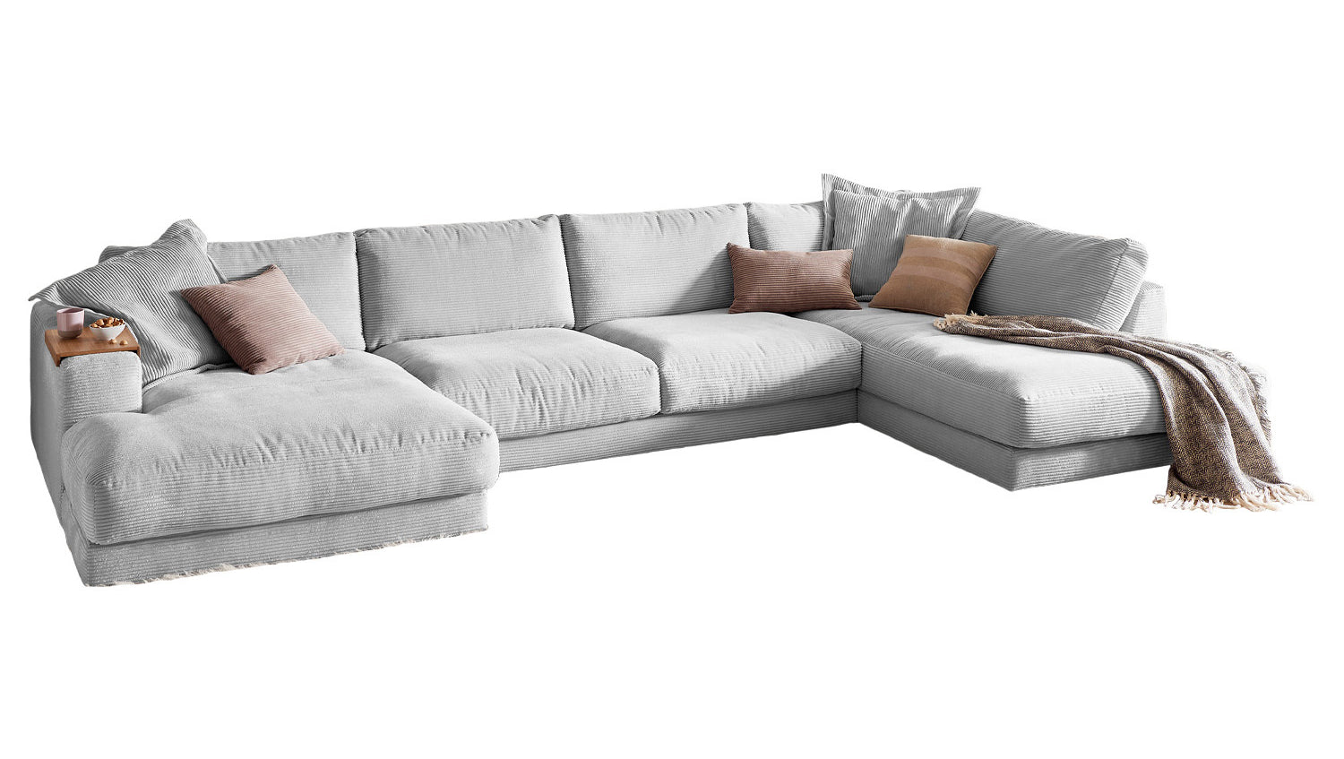 KAWOLA Sofa MADELINE Wohnlandschaft U-Form Cord hellgrau