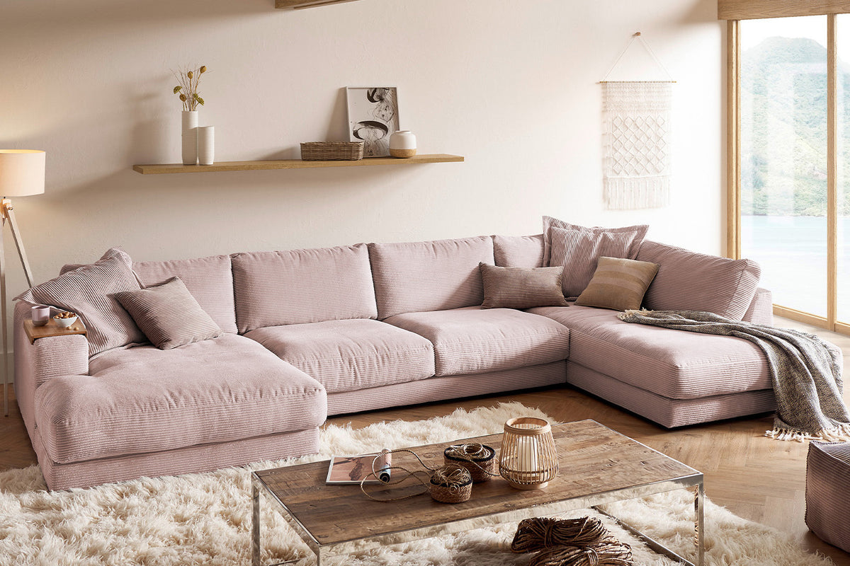 KAWOLA Sofa MADELINE Wohnlandschaft U-Form Cord rosa