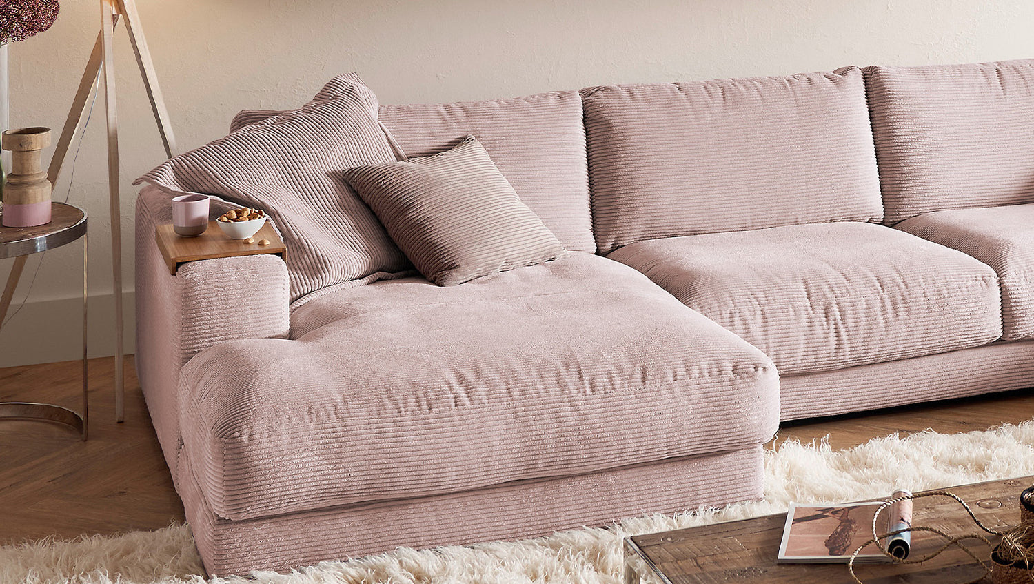 KAWOLA Sofa MADELINE Wohnlandschaft U-Form Cord rosa