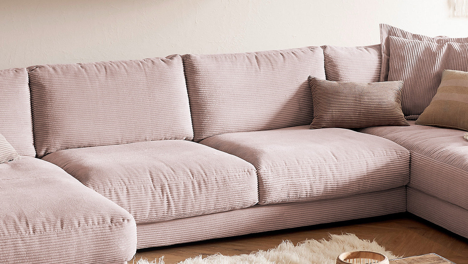 KAWOLA Sofa MADELINE Wohnlandschaft U-Form Cord rosa