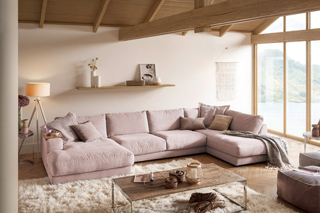 KAWOLA Sofa MADELINE Wohnlandschaft U-Form Cord rosa, Links