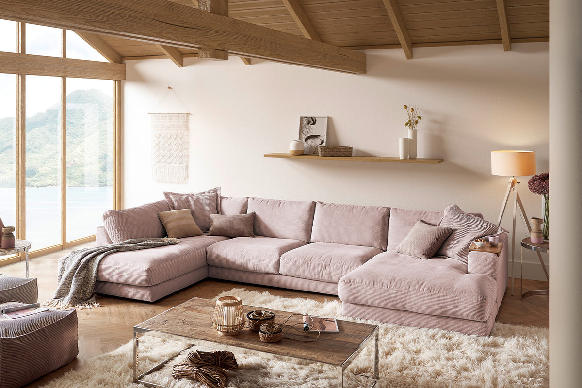 KAWOLA Sofa MADELINE Wohnlandschaft U-Form Cord rosa, Rechts