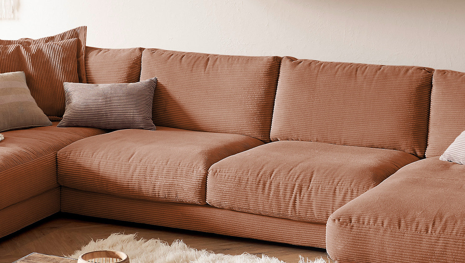 KAWOLA Sofa MADELINE Wohnlandschaft U-Form Cord rost