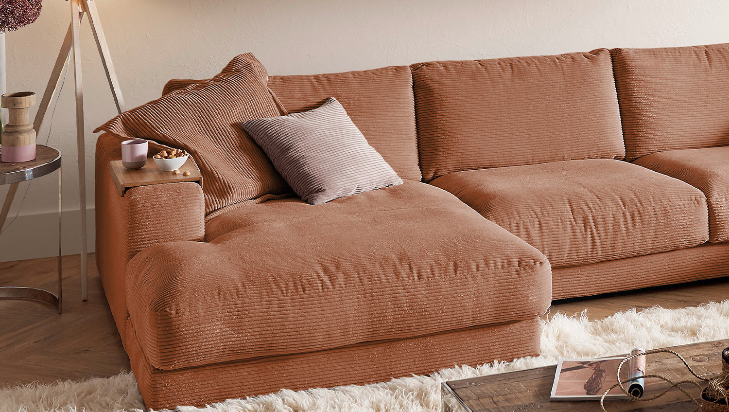KAWOLA Sofa MADELINE Wohnlandschaft U-Form Cord rost