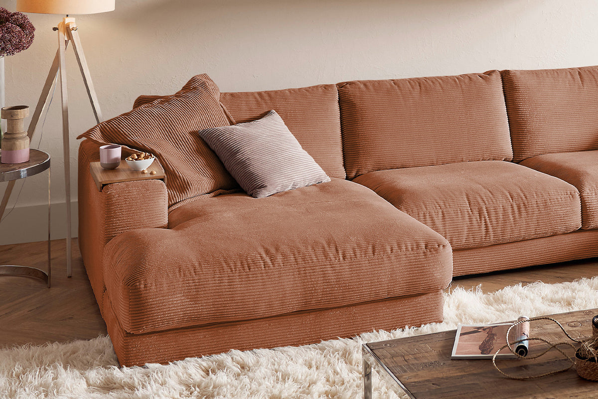 KAWOLA Sofa MADELINE Wohnlandschaft U-Form Cord rost