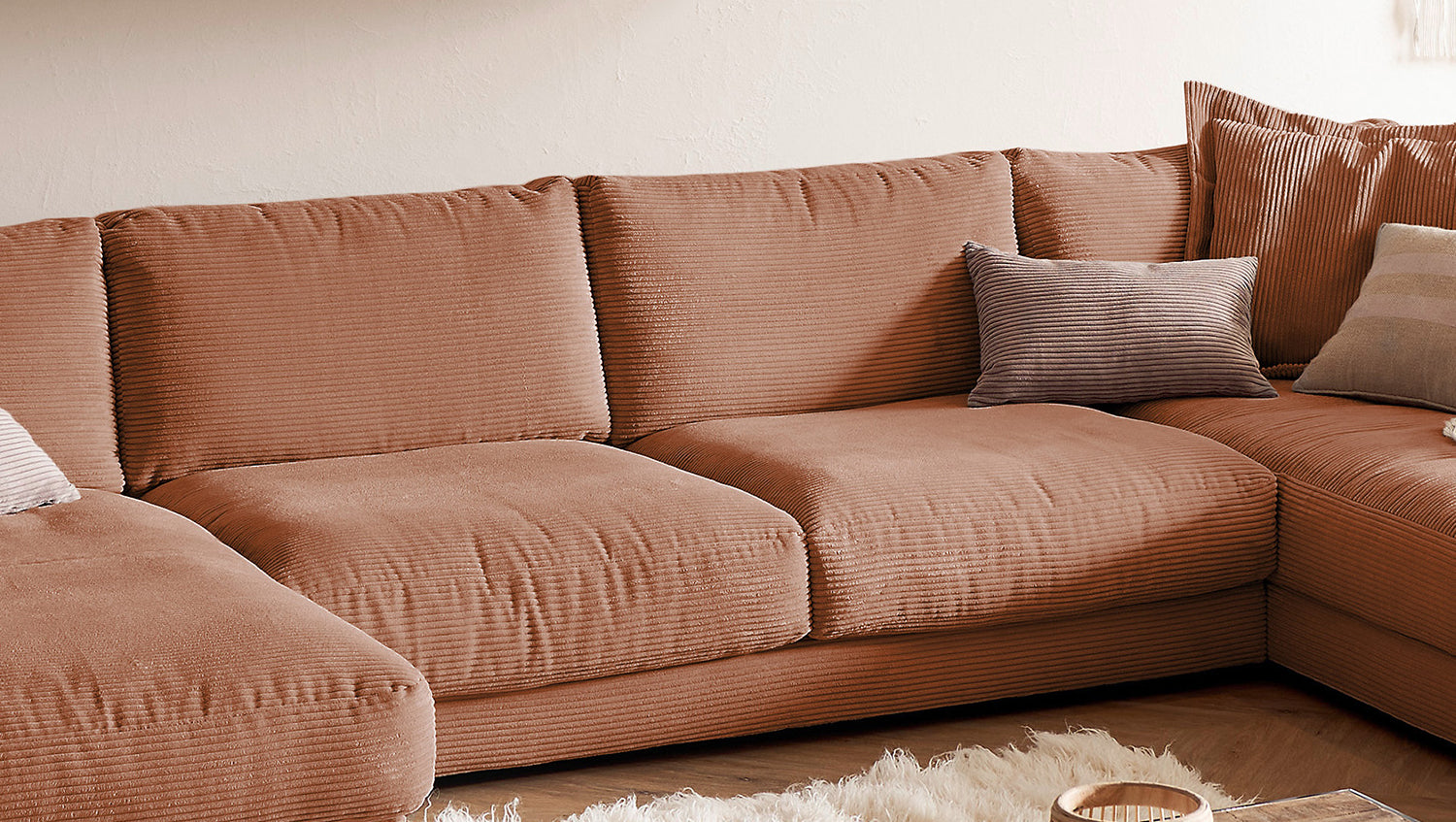 KAWOLA Sofa MADELINE Wohnlandschaft U-Form Cord rost