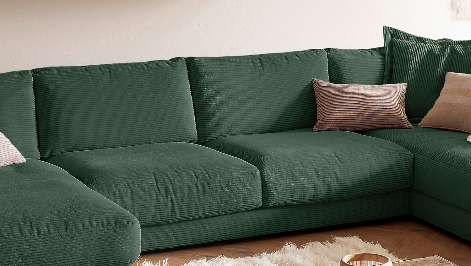 KAWOLA Sofa MADELINE Wohnlandschaft U-Form Cord smaragd
