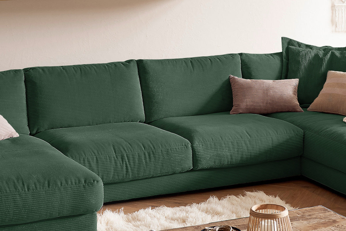 KAWOLA Sofa MADELINE Wohnlandschaft U-Form Cord smaragd