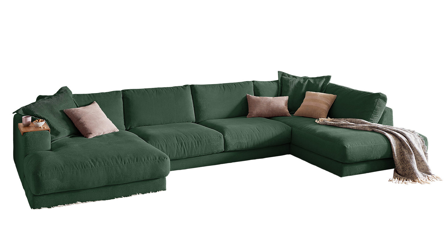 KAWOLA Sofa MADELINE Wohnlandschaft U-Form Cord smaragd