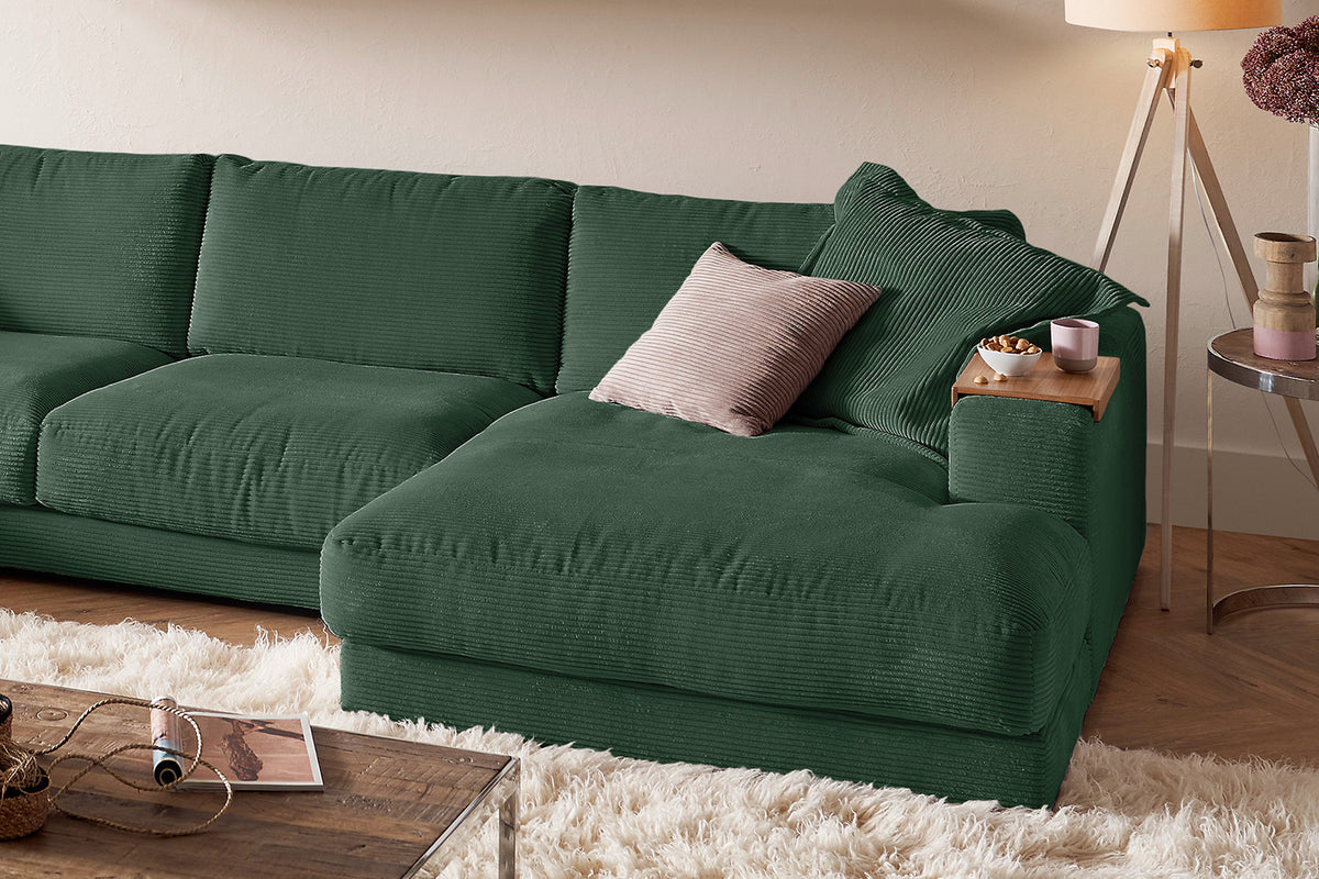 KAWOLA Sofa MADELINE Wohnlandschaft U-Form Cord smaragd