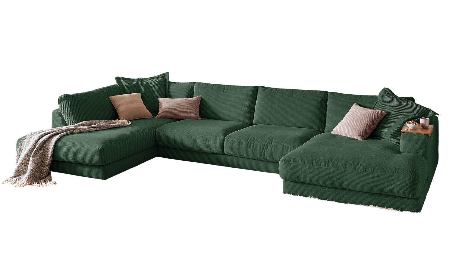 KAWOLA Sofa MADELINE Wohnlandschaft U-Form Cord smaragd