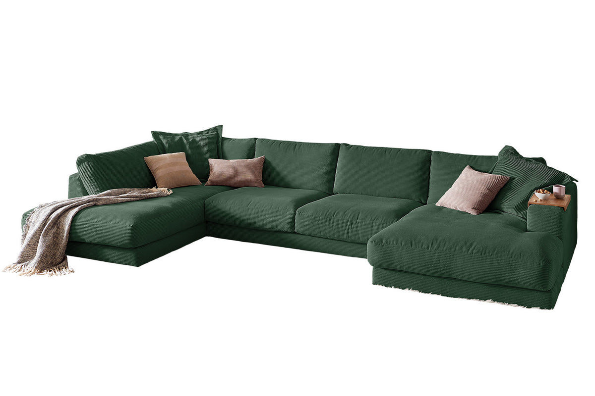 KAWOLA Sofa MADELINE Wohnlandschaft U-Form Cord smaragd