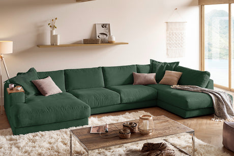KAWOLA Sofa MADELINE Wohnlandschaft U-Form Cord smaragd