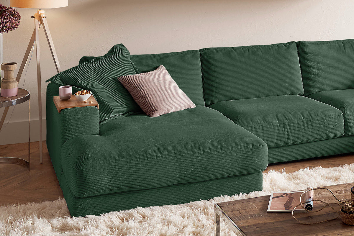 KAWOLA Sofa MADELINE Wohnlandschaft U-Form Cord smaragd