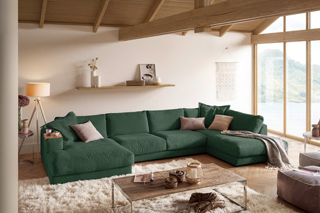 KAWOLA Sofa MADELINE Wohnlandschaft U-Form Cord smaragd, Links