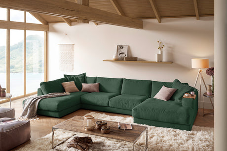 KAWOLA Sofa MADELINE Wohnlandschaft U-Form Cord smaragd, Rechts