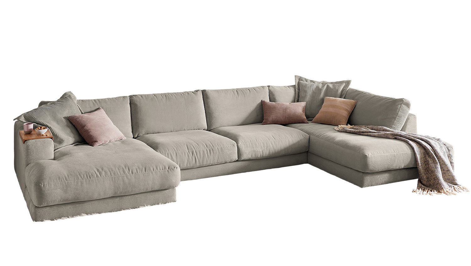 KAWOLA Sofa MADELINE Wohnlandschaft U-Form Cord steingrau