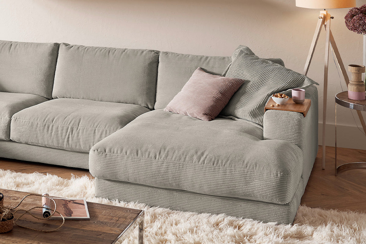 KAWOLA Sofa MADELINE Wohnlandschaft U-Form Cord steingrau