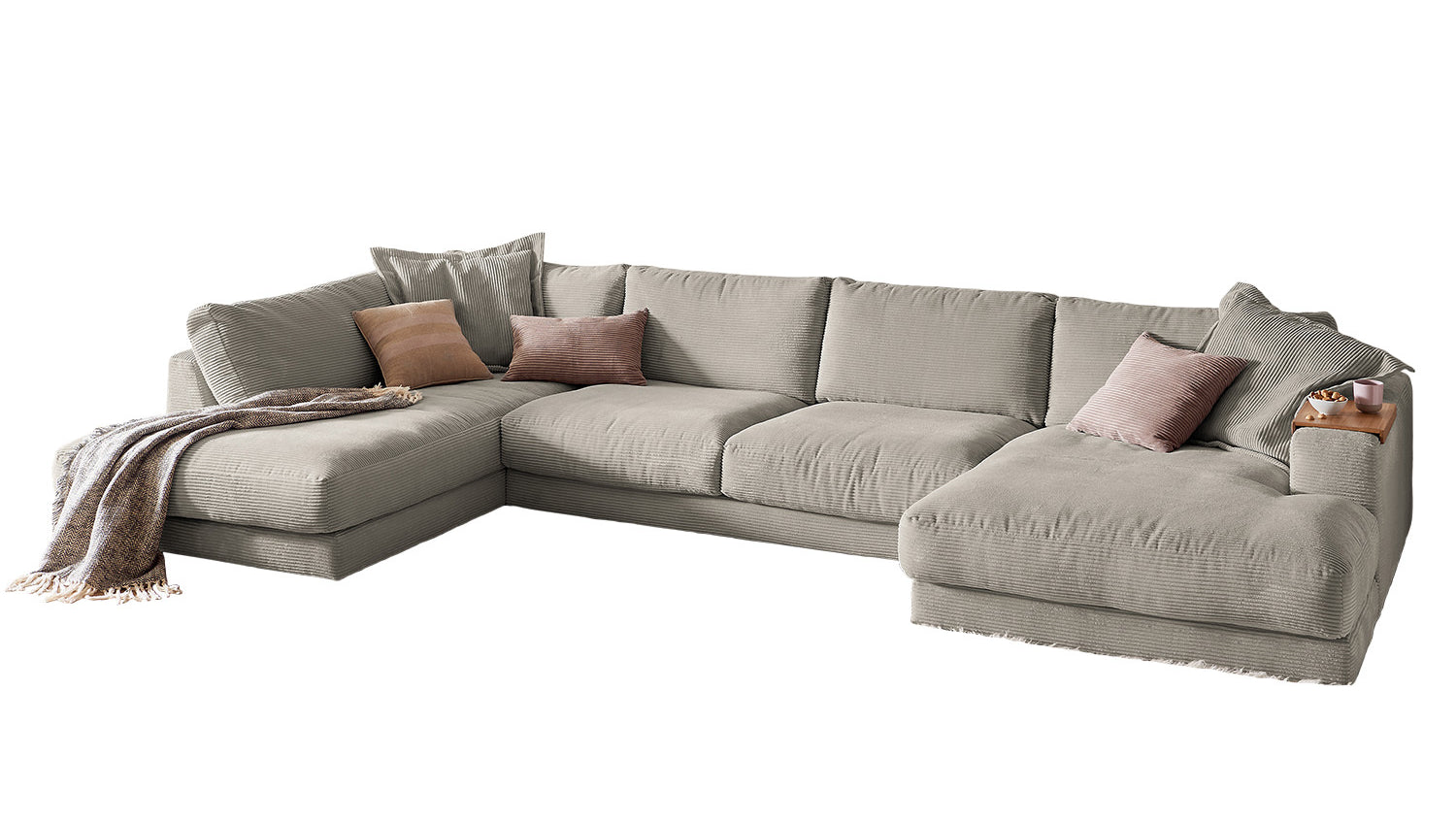 KAWOLA Sofa MADELINE Wohnlandschaft U-Form Cord steingrau