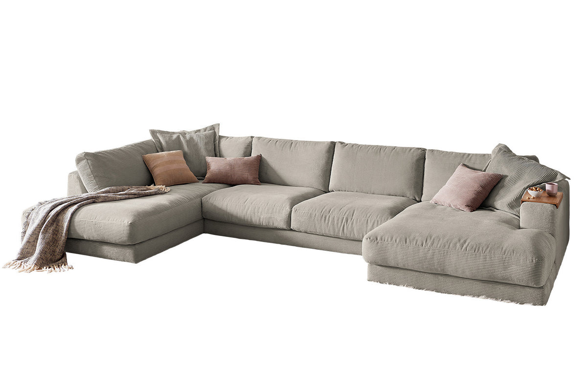 KAWOLA Sofa MADELINE Wohnlandschaft U-Form Cord steingrau