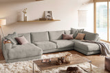 KAWOLA Sofa MADELINE Wohnlandschaft U-Form Cord steingrau