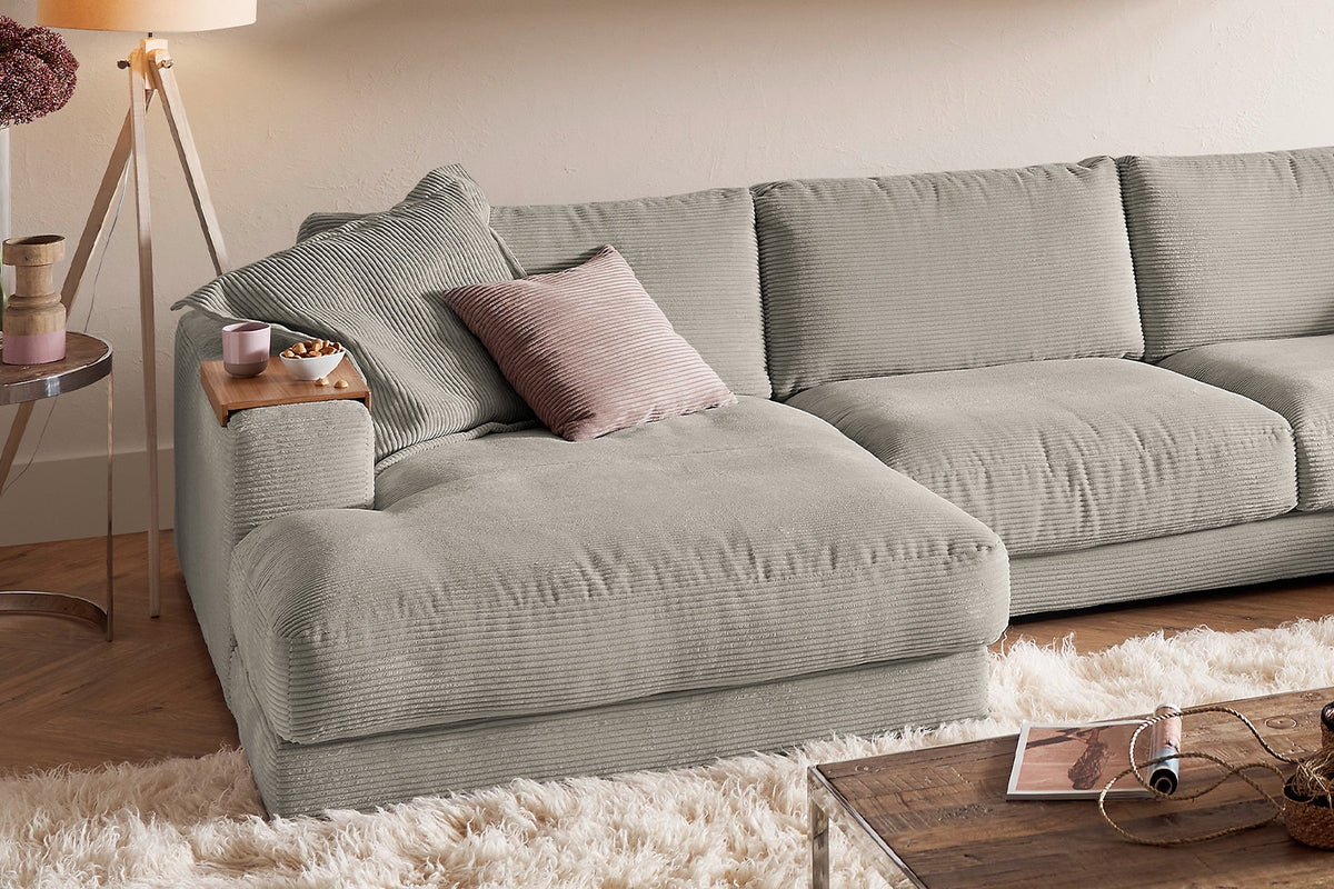 KAWOLA Sofa MADELINE Wohnlandschaft U-Form Cord steingrau