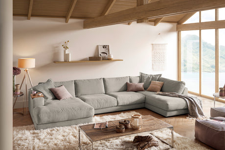 KAWOLA Sofa MADELINE Wohnlandschaft U-Form Cord steingrau, Links