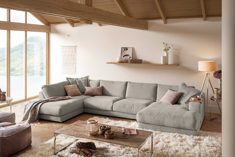 KAWOLA Sofa MADELINE Wohnlandschaft U-Form Cord steingrau, Rechts