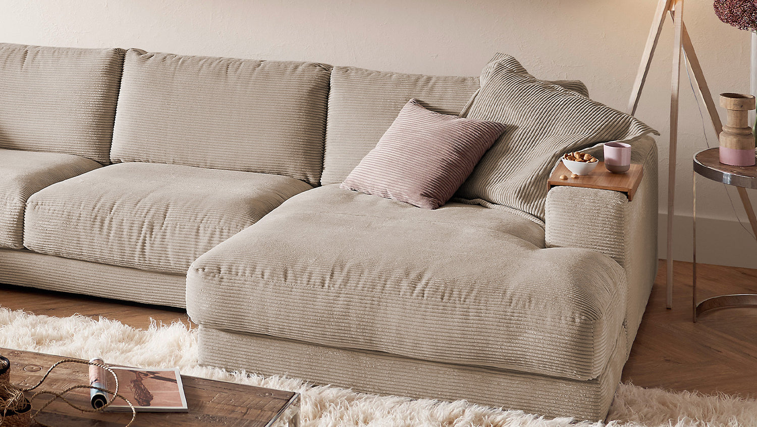 KAWOLA Sofa MADELINE Wohnlandschaft U-Form Cord taupe