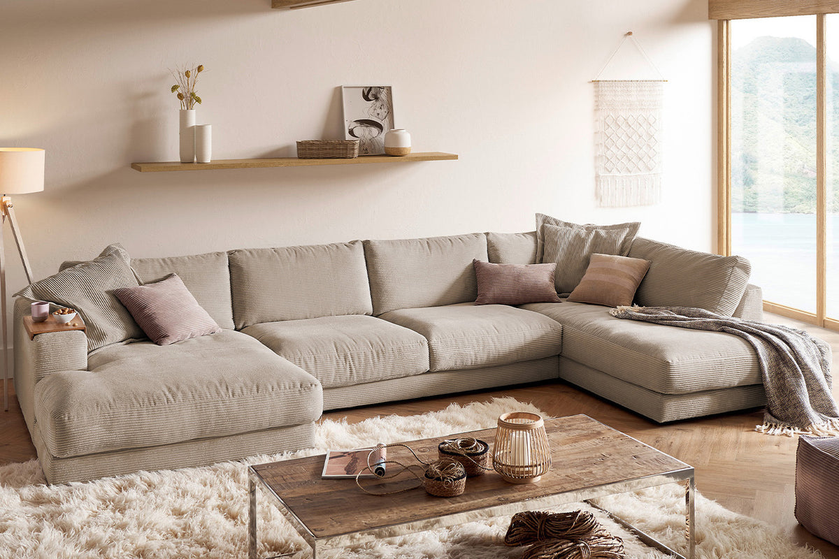 KAWOLA Sofa MADELINE Wohnlandschaft U-Form Cord taupe