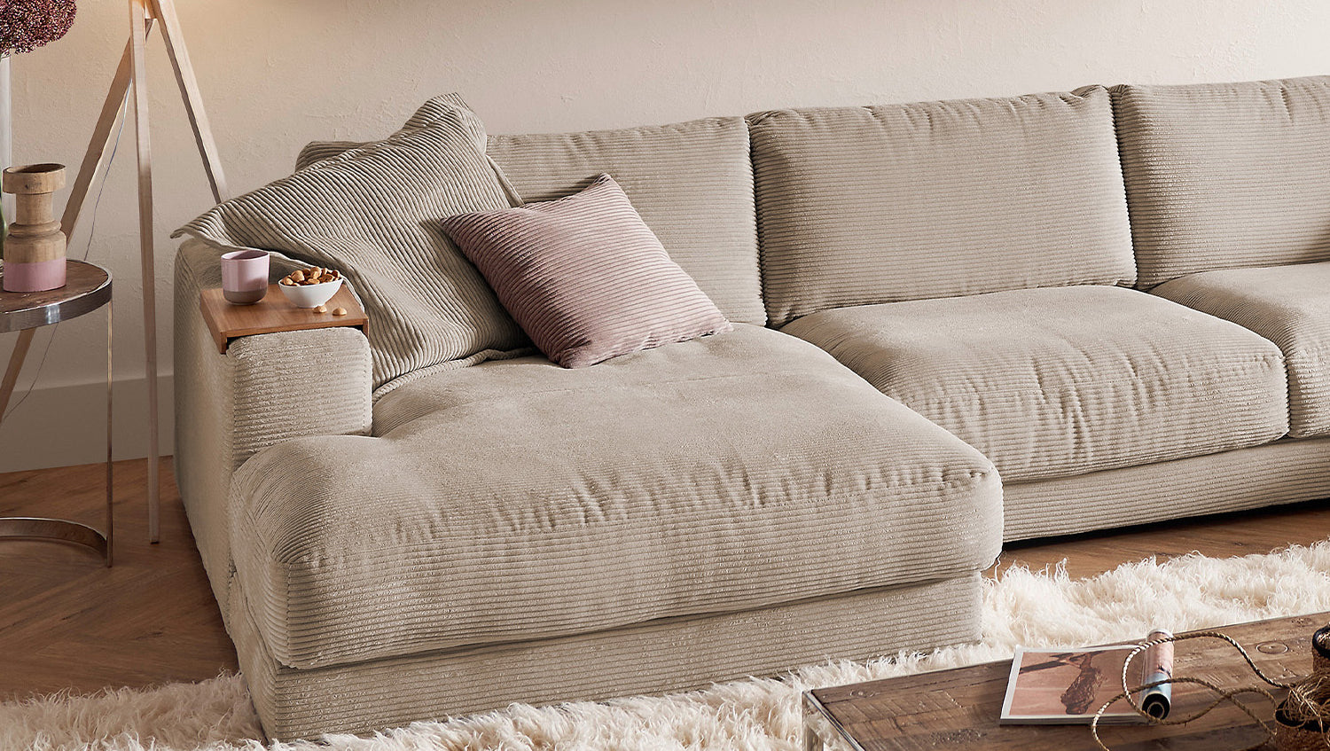 KAWOLA Sofa MADELINE Wohnlandschaft U-Form Cord taupe