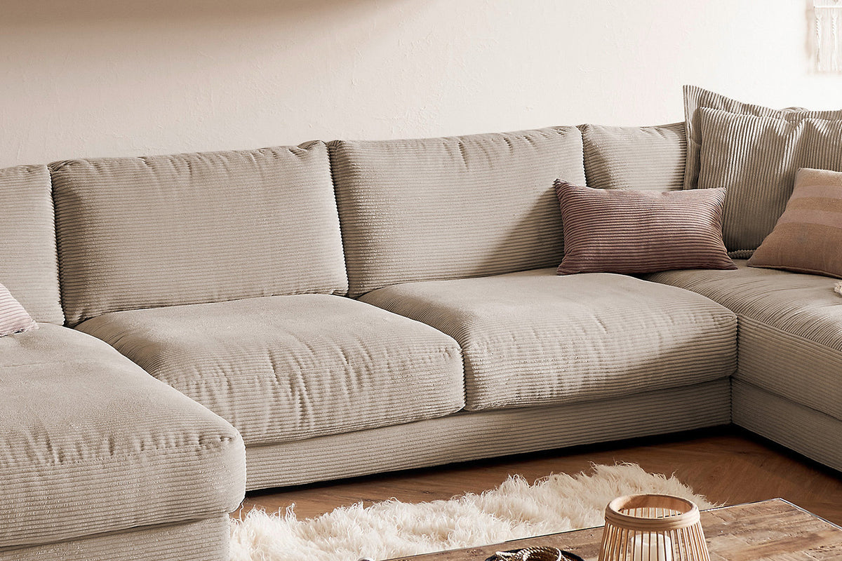 KAWOLA Sofa MADELINE Wohnlandschaft U-Form Cord taupe