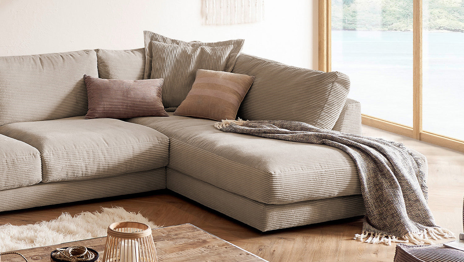 KAWOLA Sofa MADELINE Wohnlandschaft U-Form Cord taupe