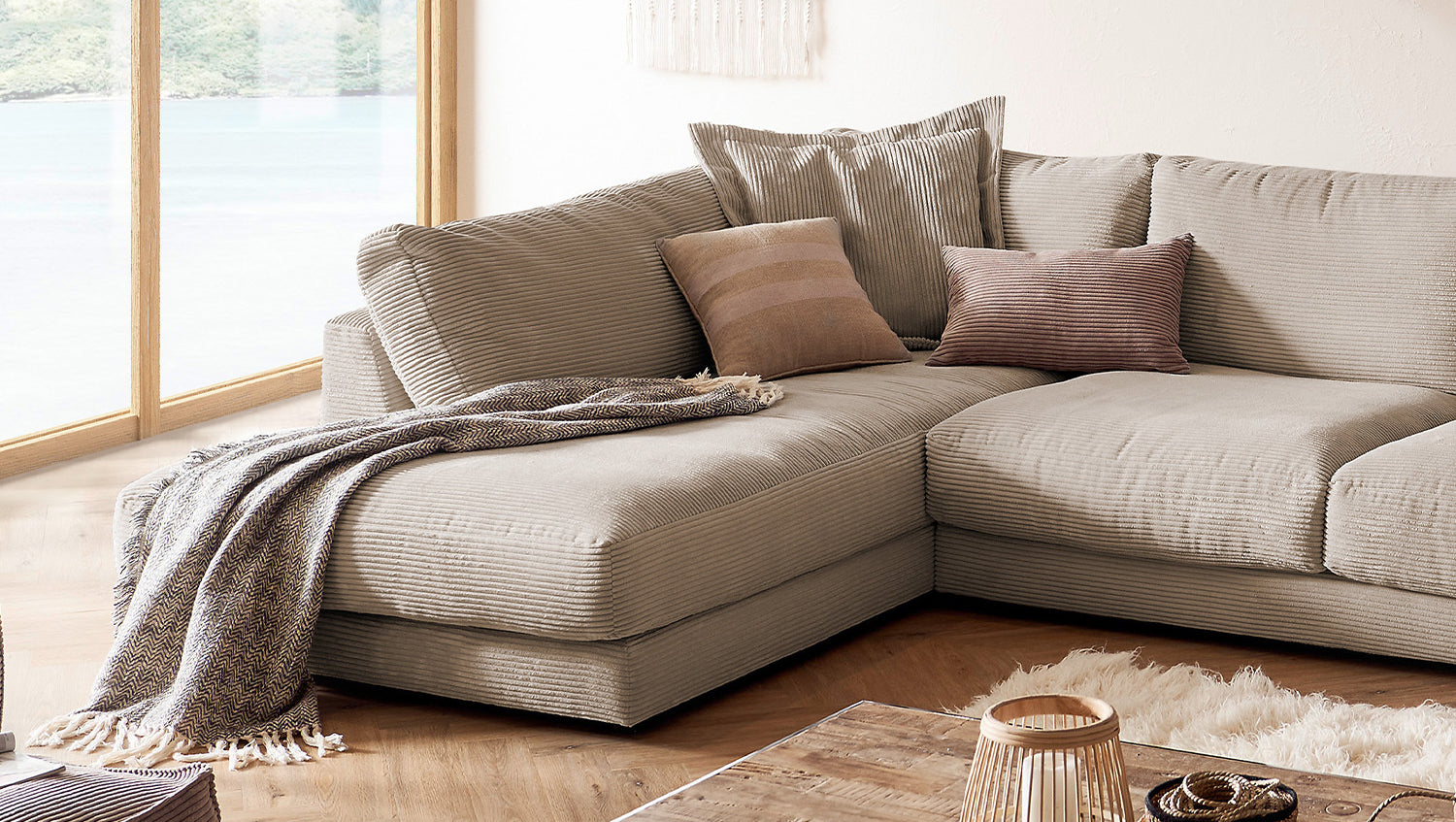 KAWOLA Sofa MADELINE Wohnlandschaft U-Form Cord taupe