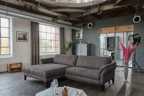 KAWOLA Sofa MALTA Ecksofa Stoff anthrazit, Links, Ohne Zusatzausstattung, Relaxfunktion