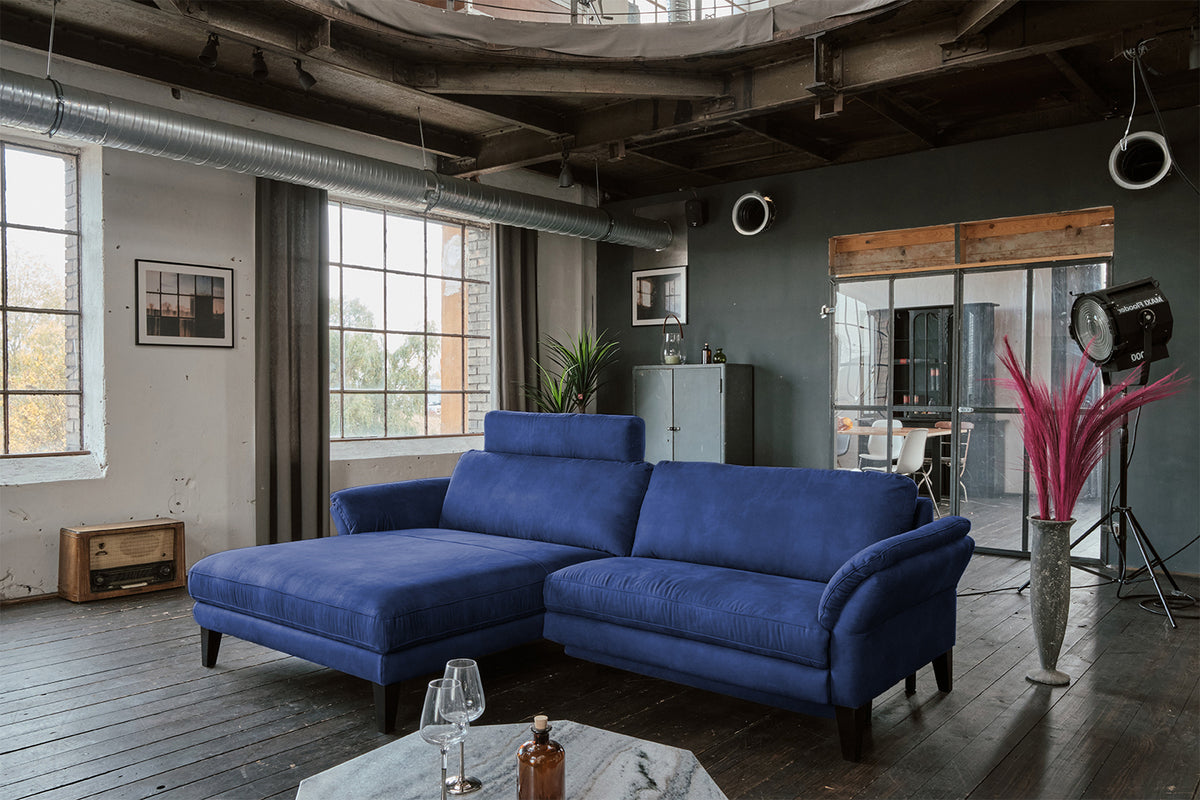 KAWOLA Sofa MALTA Ecksofa Stoff blau
