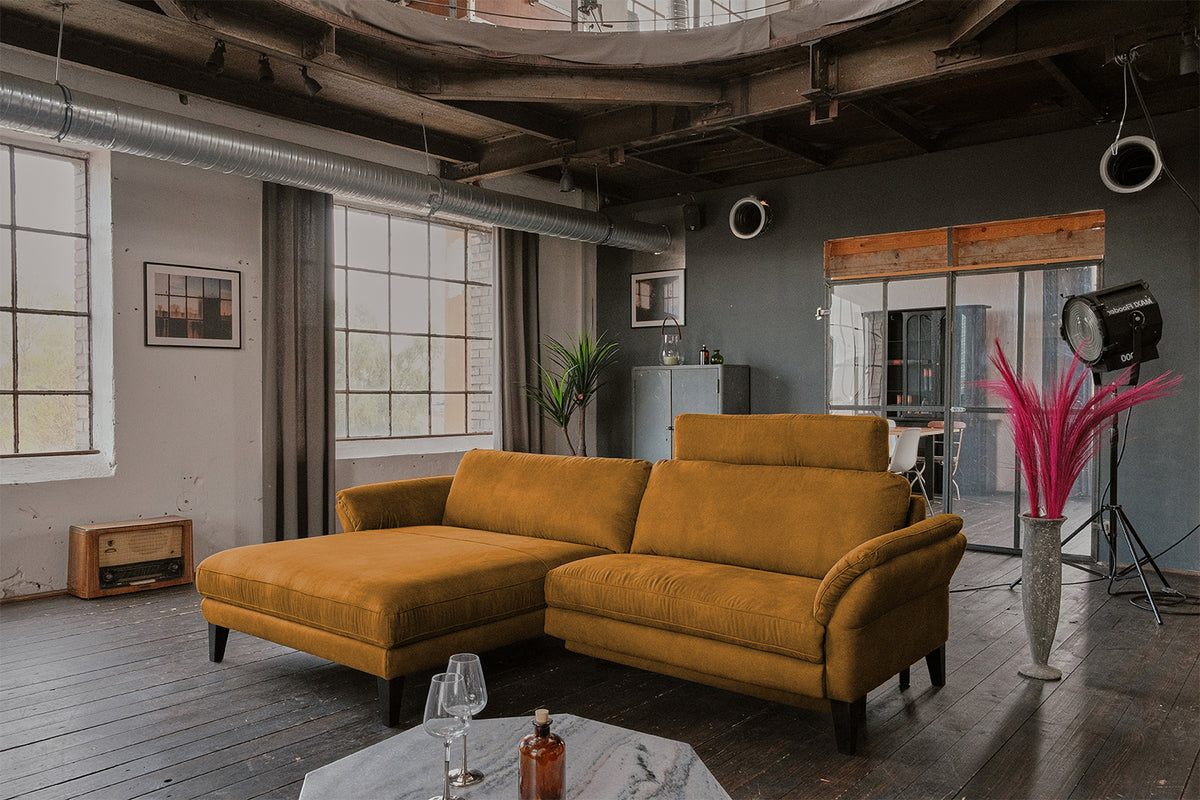 KAWOLA Sofa MALTA Ecksofa Stoff cognac