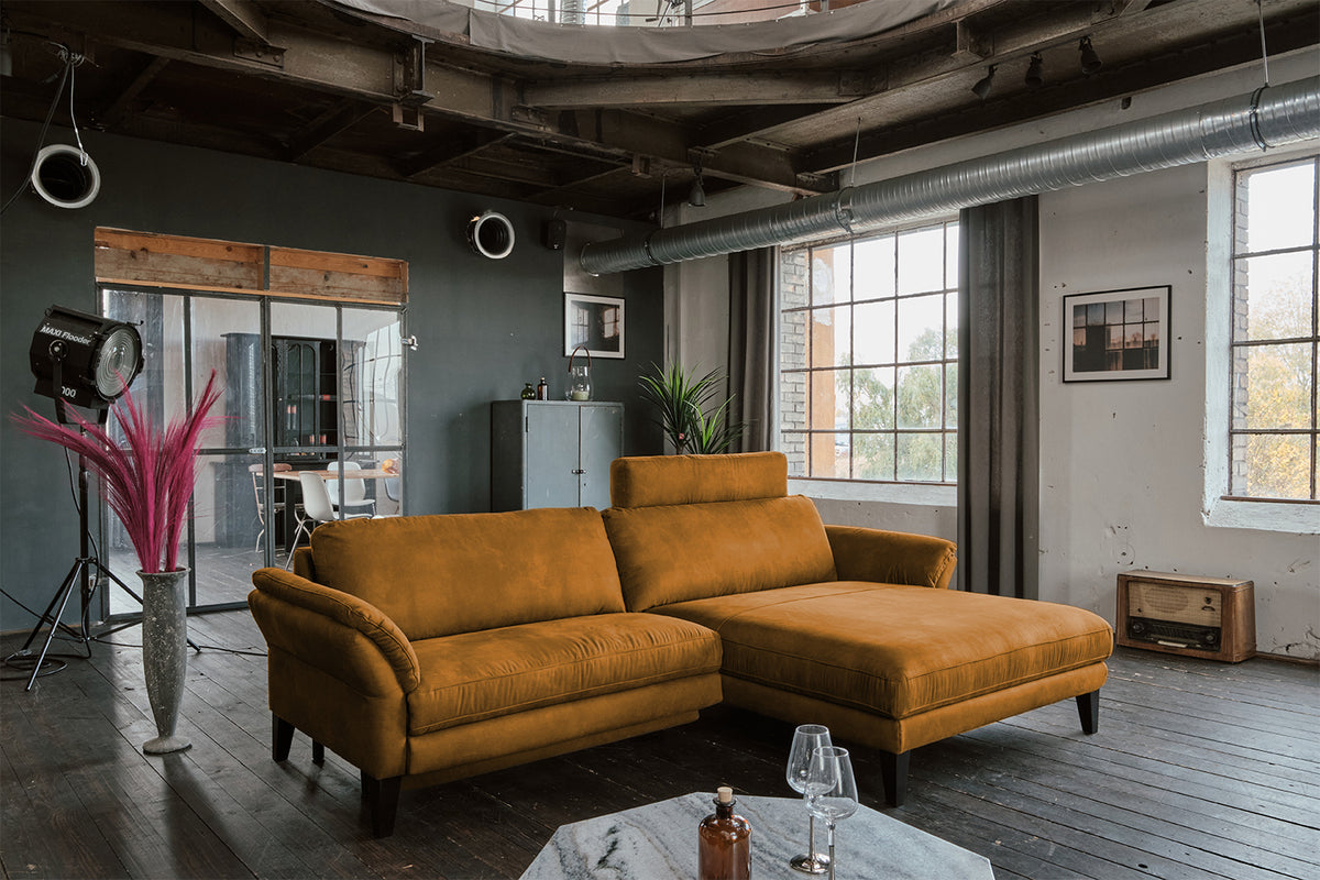 KAWOLA Sofa MALTA Ecksofa Stoff cognac