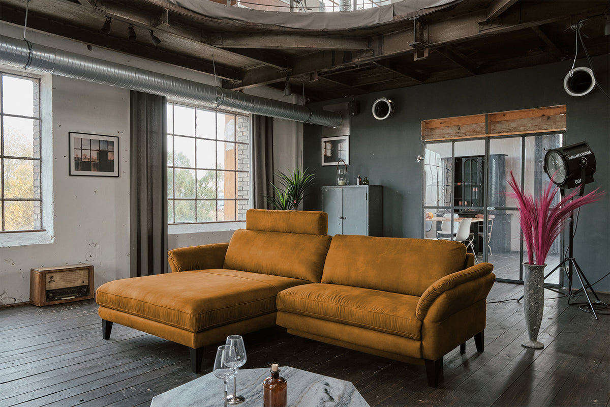 KAWOLA Sofa MALTA Ecksofa Stoff cognac