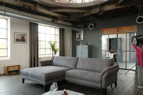 KAWOLA Sofa MALTA Ecksofa Stoff grau, Links, Ohne Zusatzausstattung, Relaxfunktion