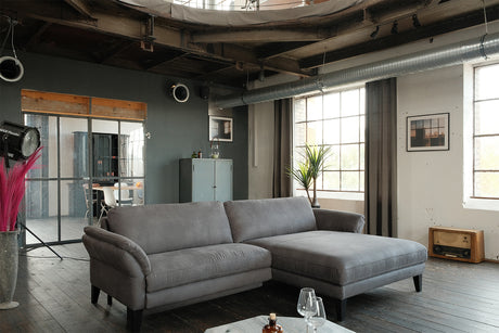 KAWOLA Sofa MALTA Ecksofa Stoff grau, Rechts, Ohne Zusatzausstattung, Relaxfunktion