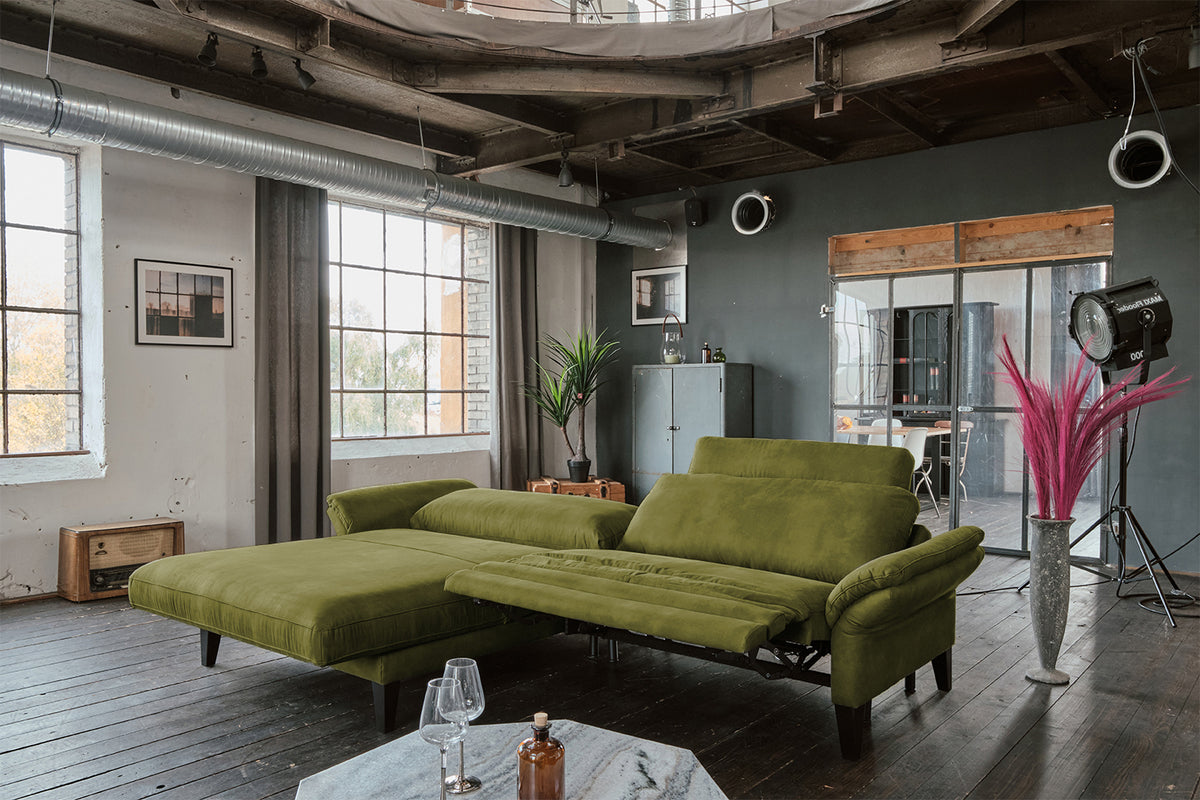 KAWOLA Sofa MALTA Ecksofa Stoff moosgrün