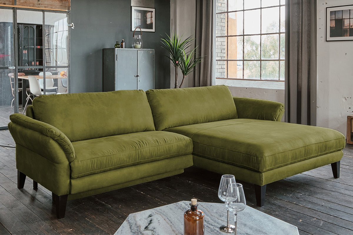 KAWOLA Sofa MALTA Ecksofa Stoff moosgrün