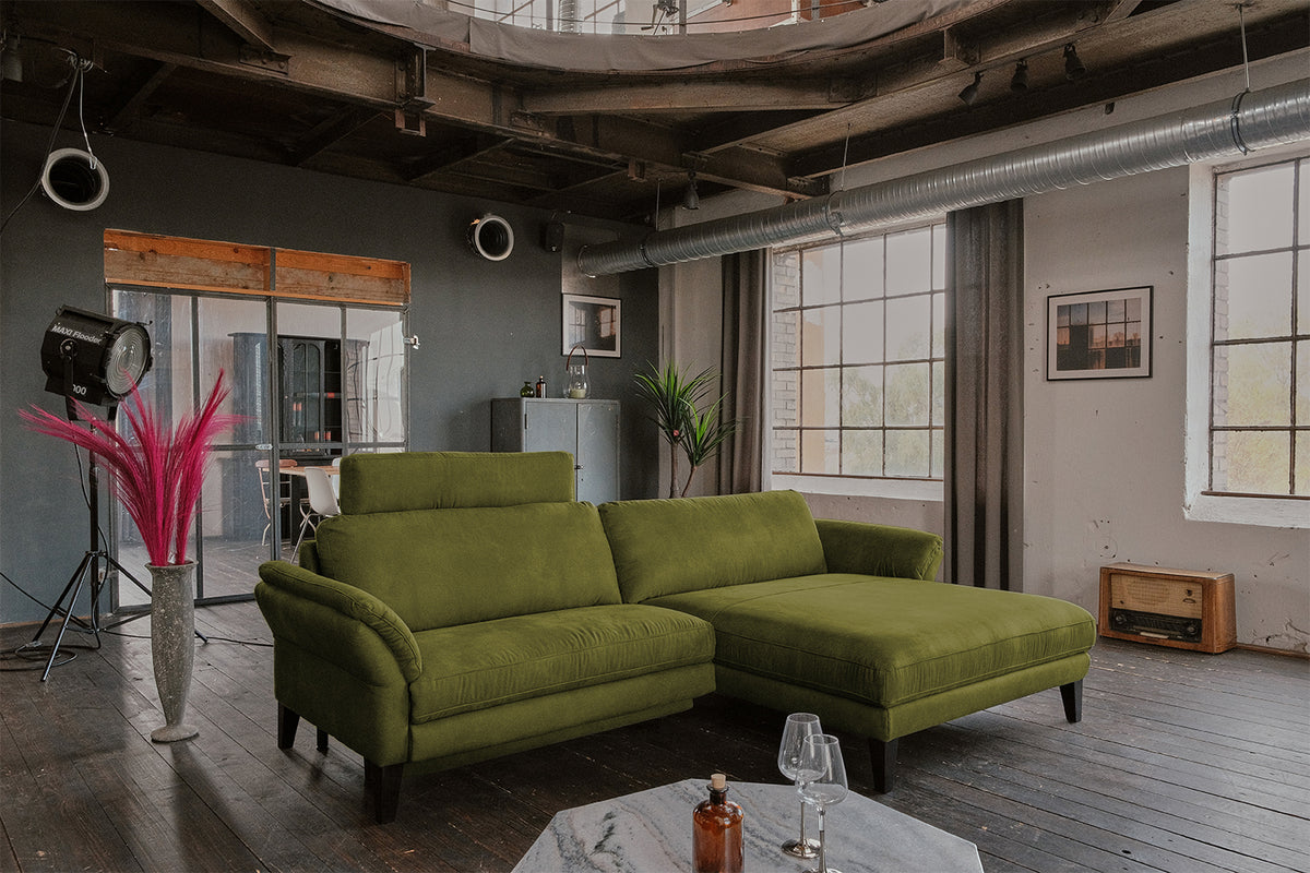 KAWOLA Sofa MALTA Ecksofa Stoff moosgrün