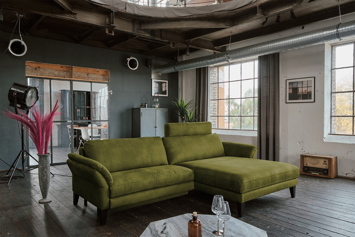 KAWOLA Sofa MALTA Ecksofa Stoff moosgrün