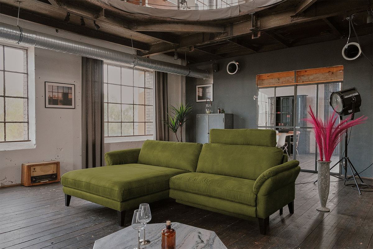 KAWOLA Sofa MALTA Ecksofa Stoff moosgrün