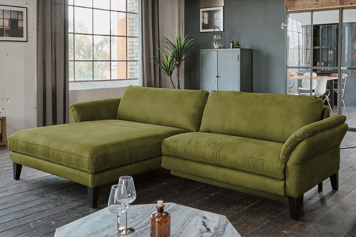 KAWOLA Sofa MALTA Ecksofa Stoff moosgrün